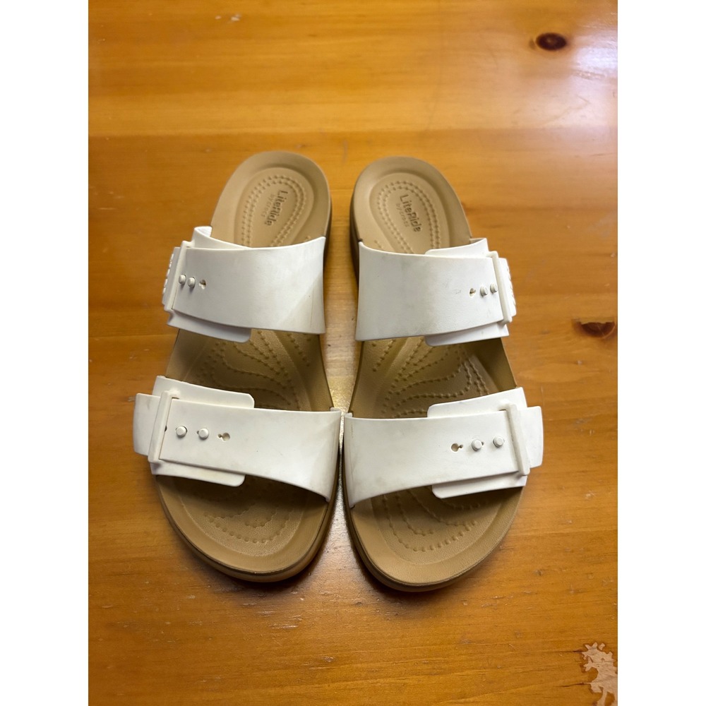 Crocs LiteRide Colorblock Sandal White Tan Womens 8 Slide 211215